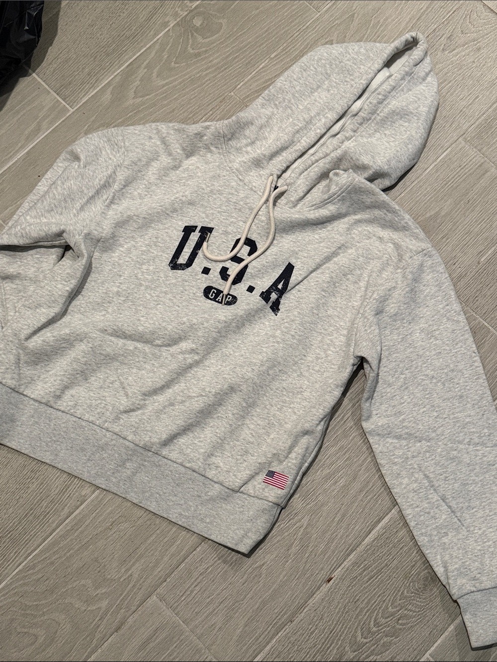 GAP Gray Pullover Hoodie with Navy USA Print